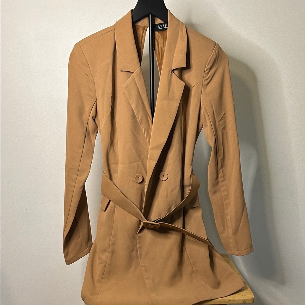AKIRA Camel Double-Breasted Blazer Dress